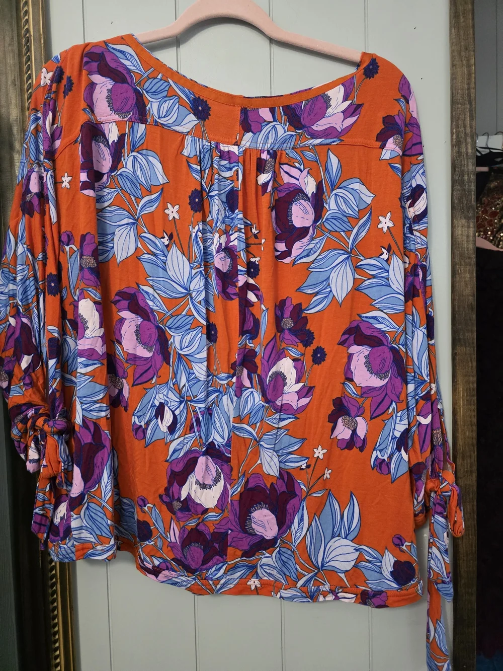 Free People Orange Floral Twist-Front Blouse